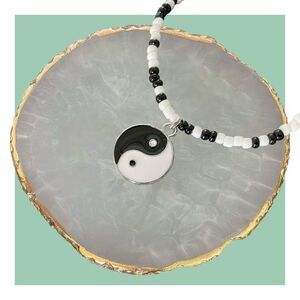 Yin Yang Necklace Black & White Pendant and Seed Bead Chain Jewelry for Layering